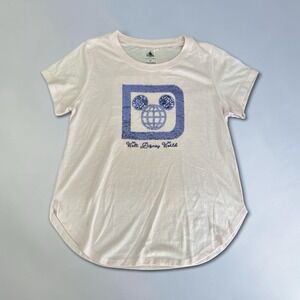 Walt Disney World Womens M Pink Sequin Flip Reversible Mickey D Logo T-Shirt